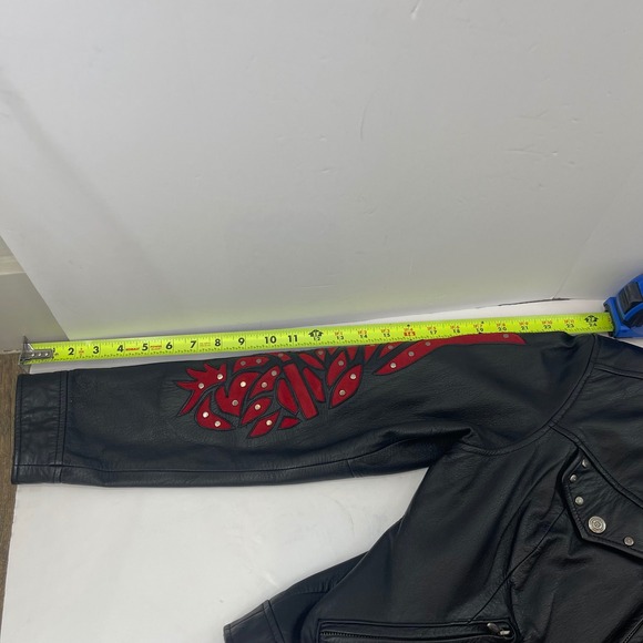 HARLEY DAVIDSON Women Black LEATHER Flaming Sleeve JACKET Stud MEDIUM Biker Babe - Picture 15 of 16